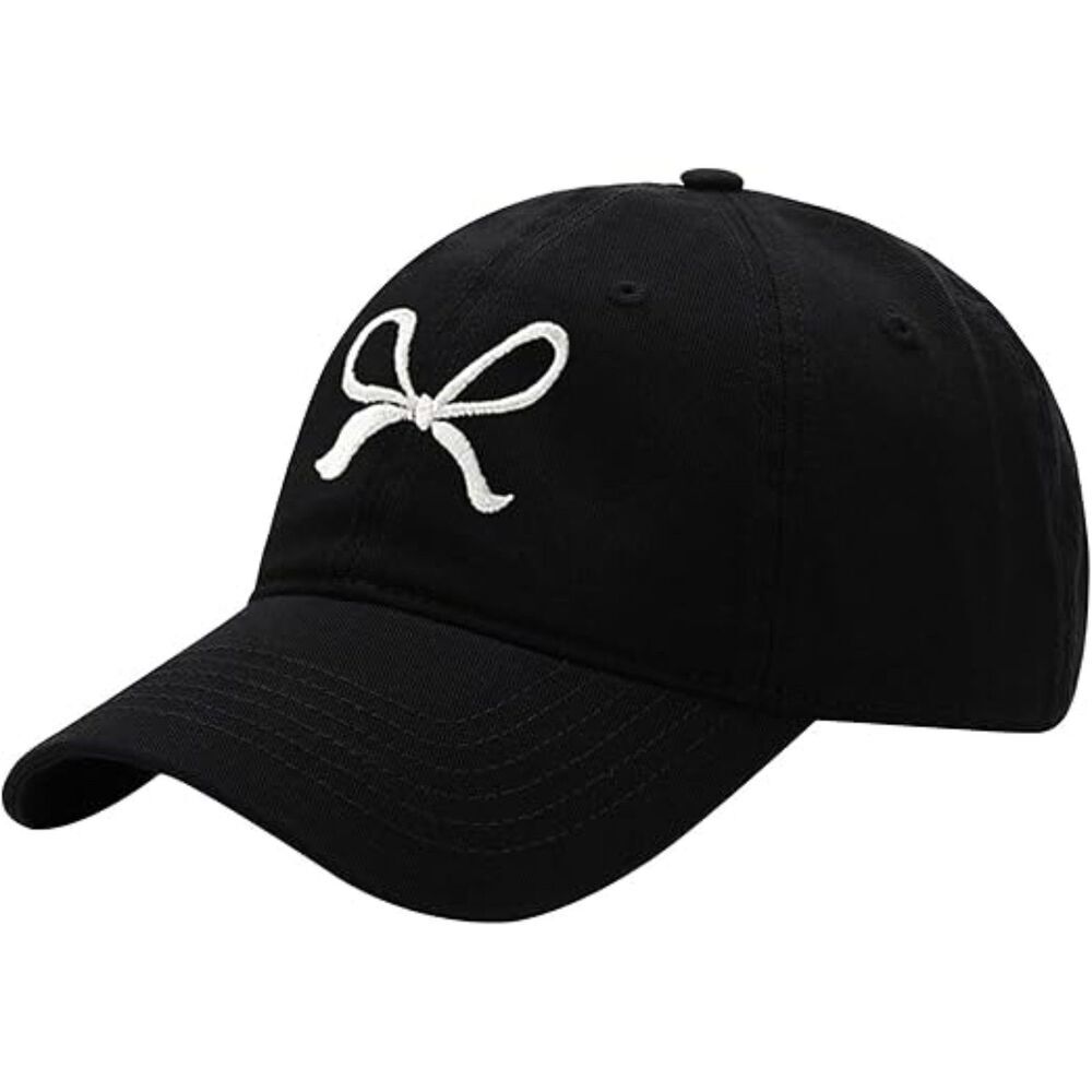 Unisex Black Embroidered Bow Tie 100% Cotton Adjustable Fit Classic Baseball Cap
